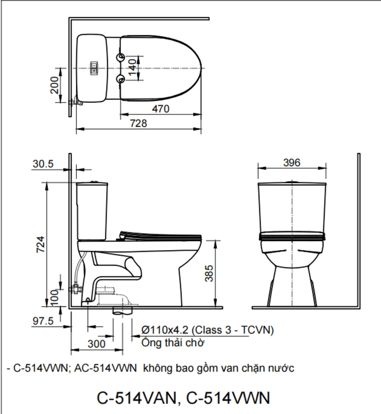 Bồn cầu 2 khối INAX C-514VWN